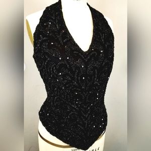 JKARA Black Sequins and beaded top. Brand new with tags! Never worn!
